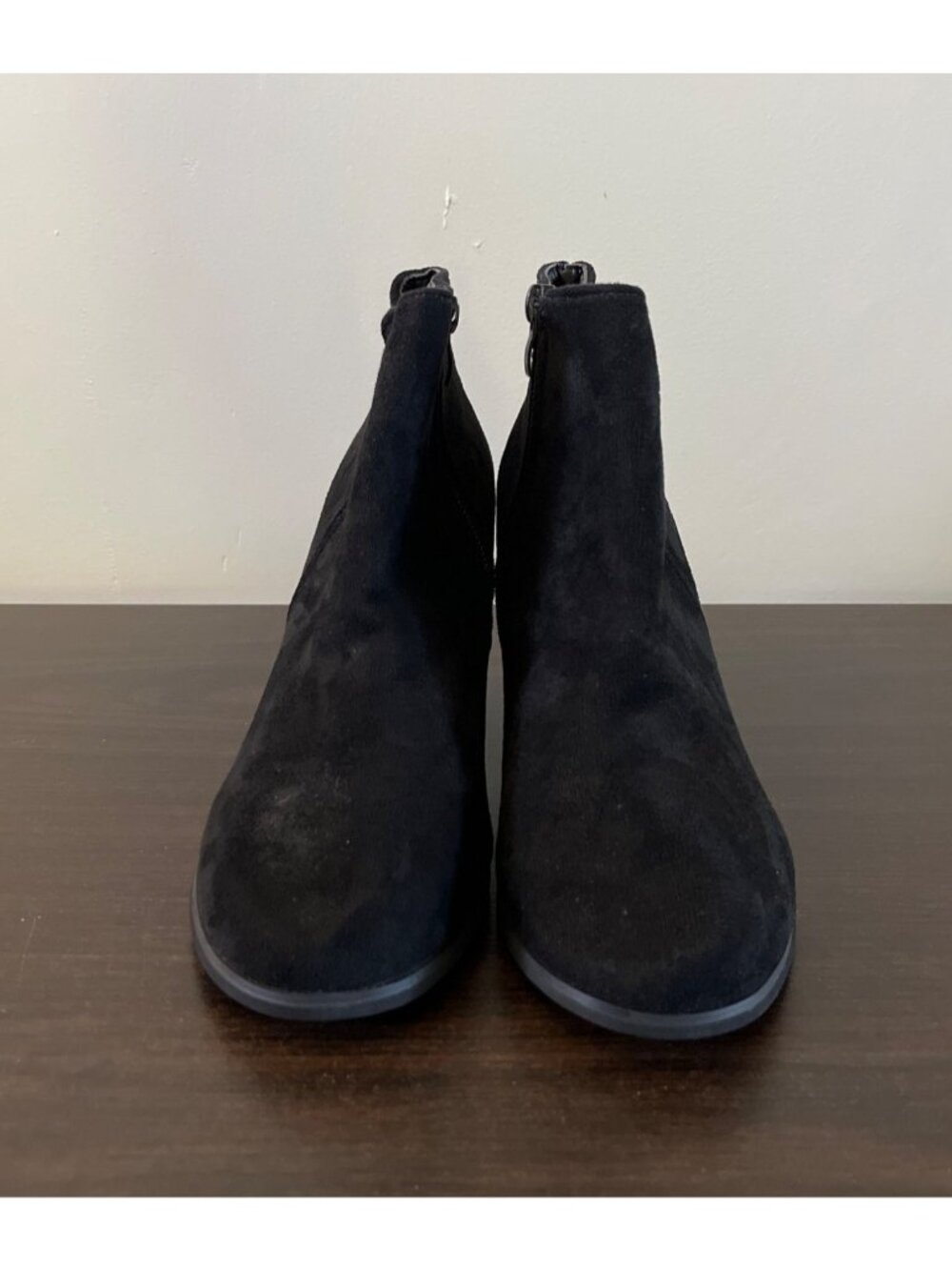 Womens EU Size 37 US Size 6.5 Black Suede Wedge Boot Shoe Zip Up Close Night Out
